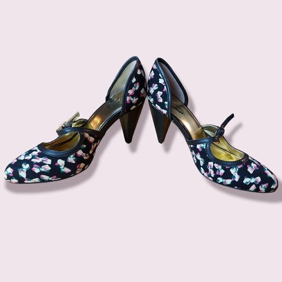 Seychelles Rockabilly Retro Pinup Black Bow Heels Size 7.5 - Picture 2 of 10